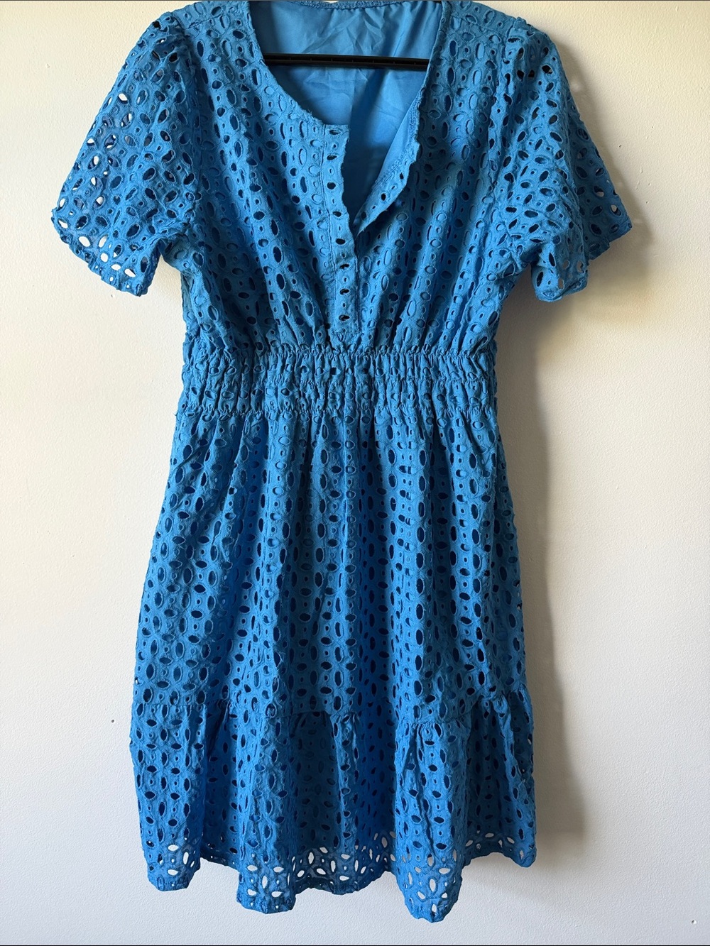 Blue Eyelet Short-Sleeve Casual Dress SZ XL